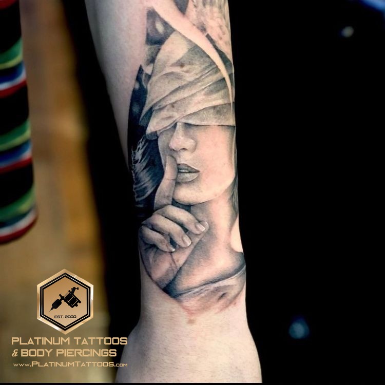Abstract, Black & Grey tattoo on the Forearm at Platinum Tattoos & Piercings, San Antonio TX