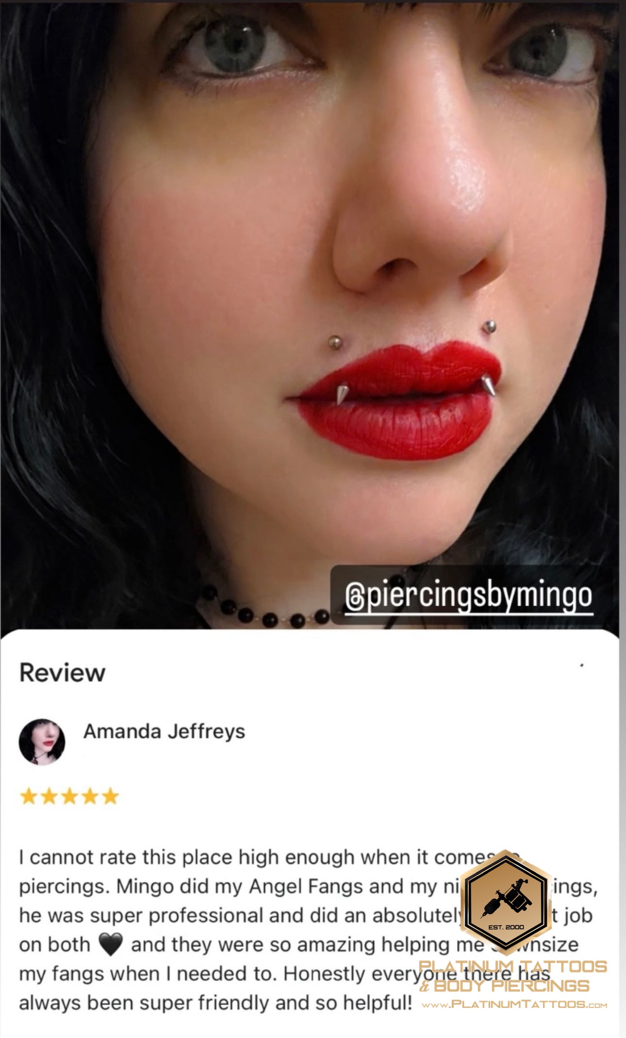 Angel Bites piercing with Implant Grade Titanium Curved Barbell by Other by Mingo at Platinum Tattoos & Piercings, San Antonio TX
