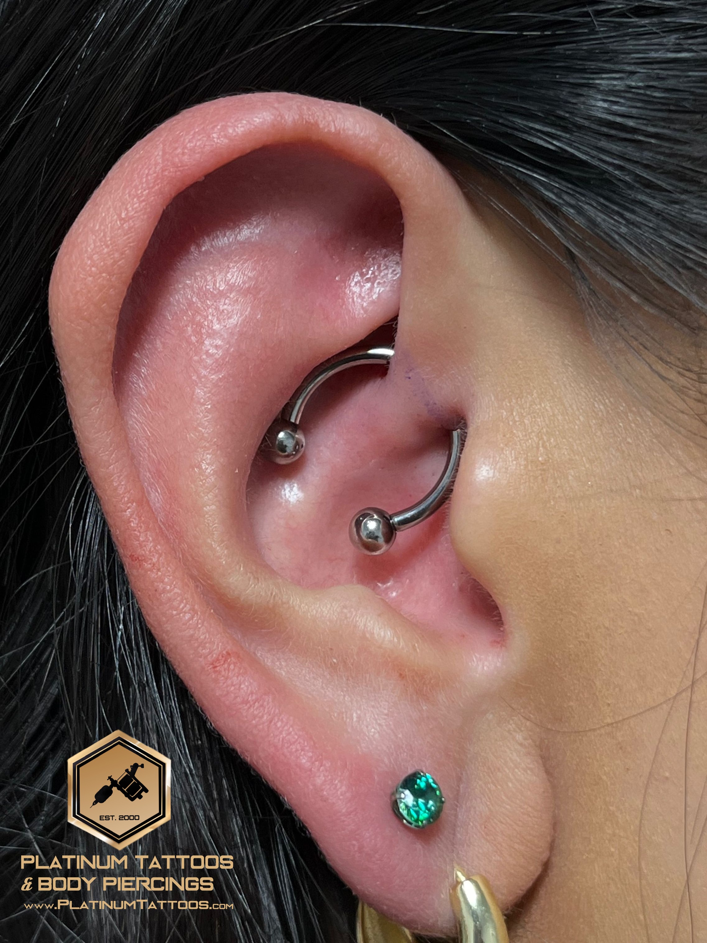 Daith piercing with Implant Grade Titanium Circular Barbell by Other by Harley at Platinum Tattoos & Piercings, San Antonio TX