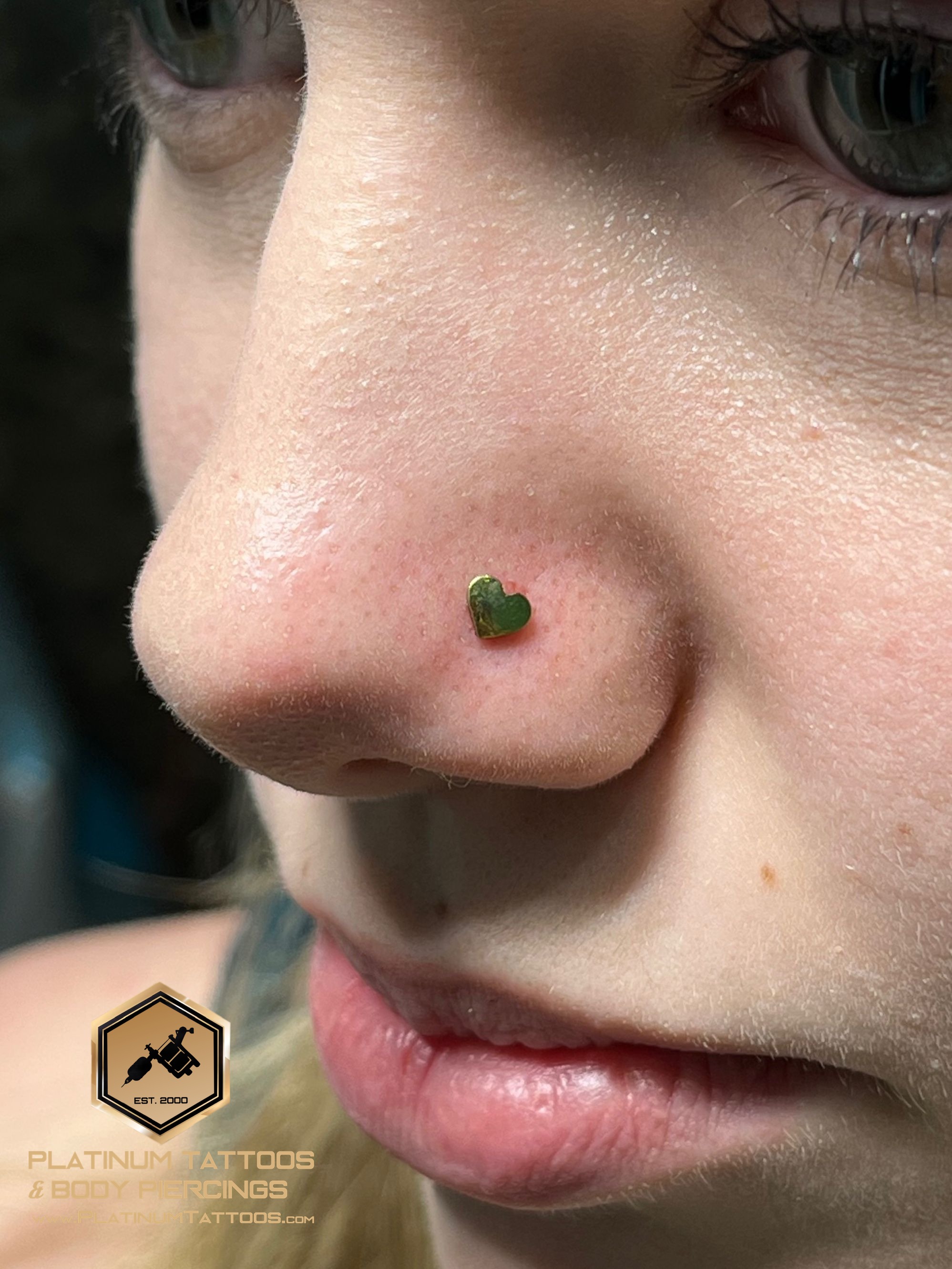 Nostril piercing with Implant Grade Titanium Threadless by NeoMetal by Harley at Platinum Tattoos & Piercings, San Antonio TX