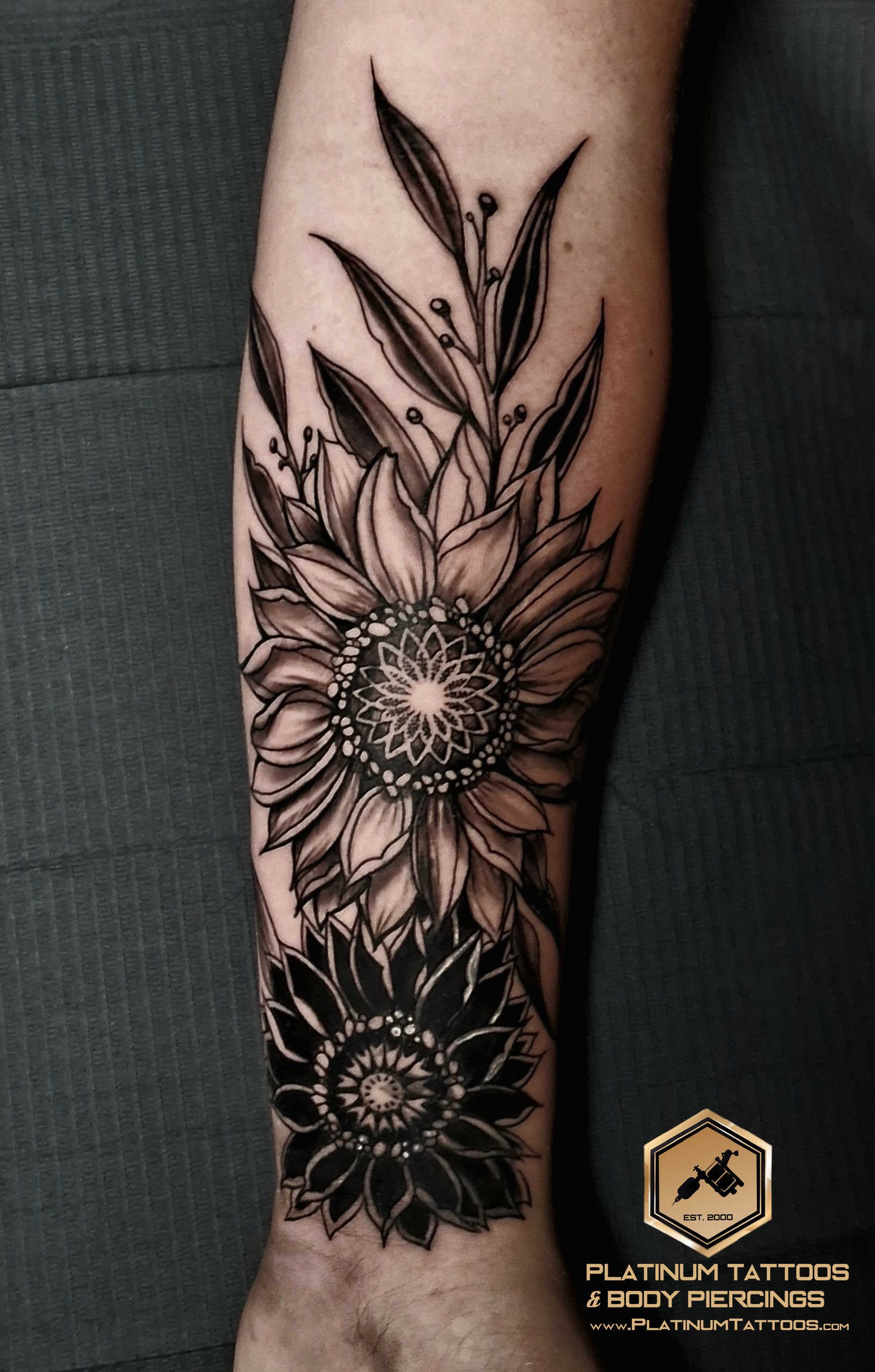 Black & Grey tattoo on the Upper Arm by Lee at Platinum Tattoos & Piercings, San Antonio TX