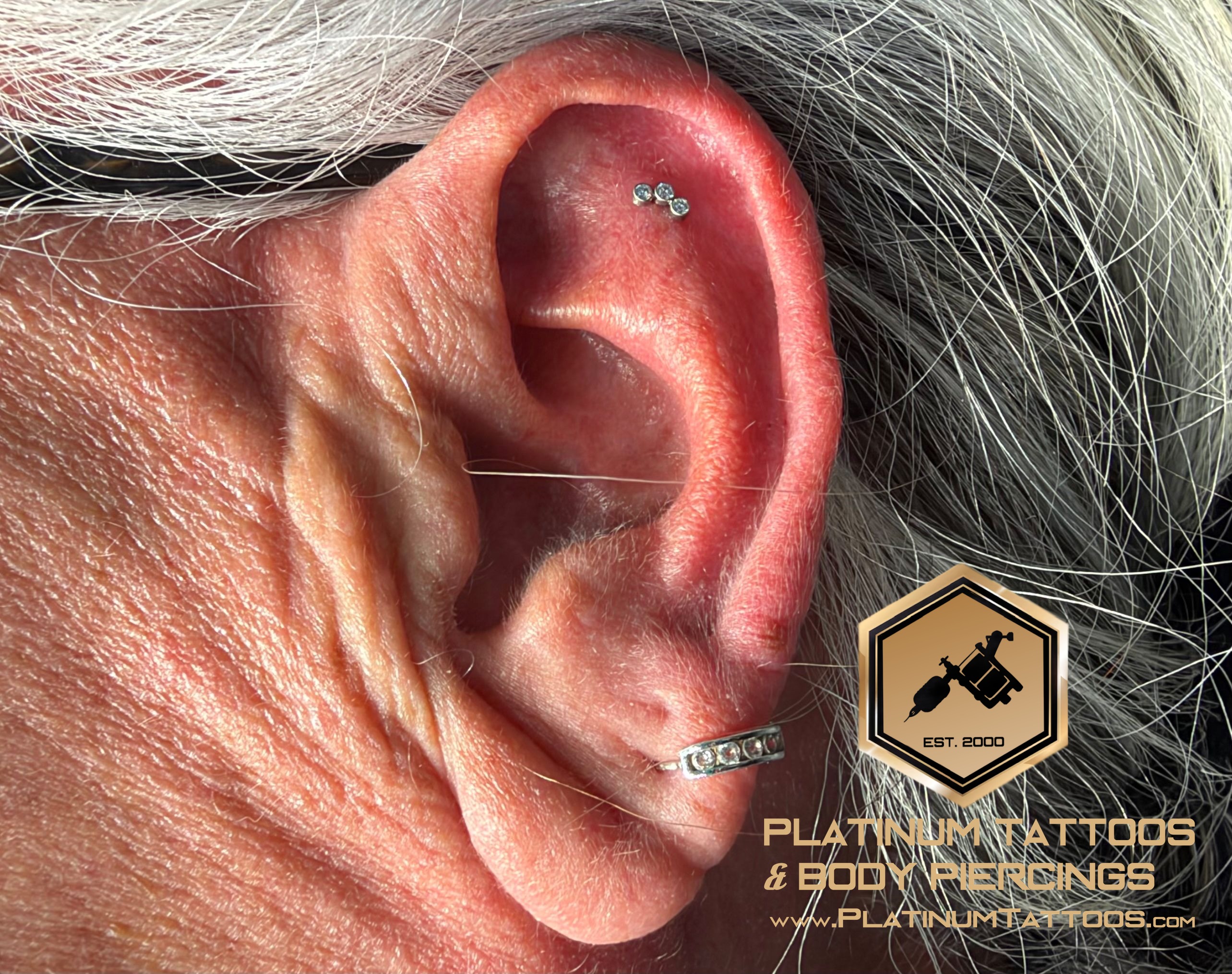 Flat piercing with Implant Grade Titanium Cluster/Multi-Gem by NeoMetal by Mingo at Platinum Tattoos & Body Piercings, San Antonio TX