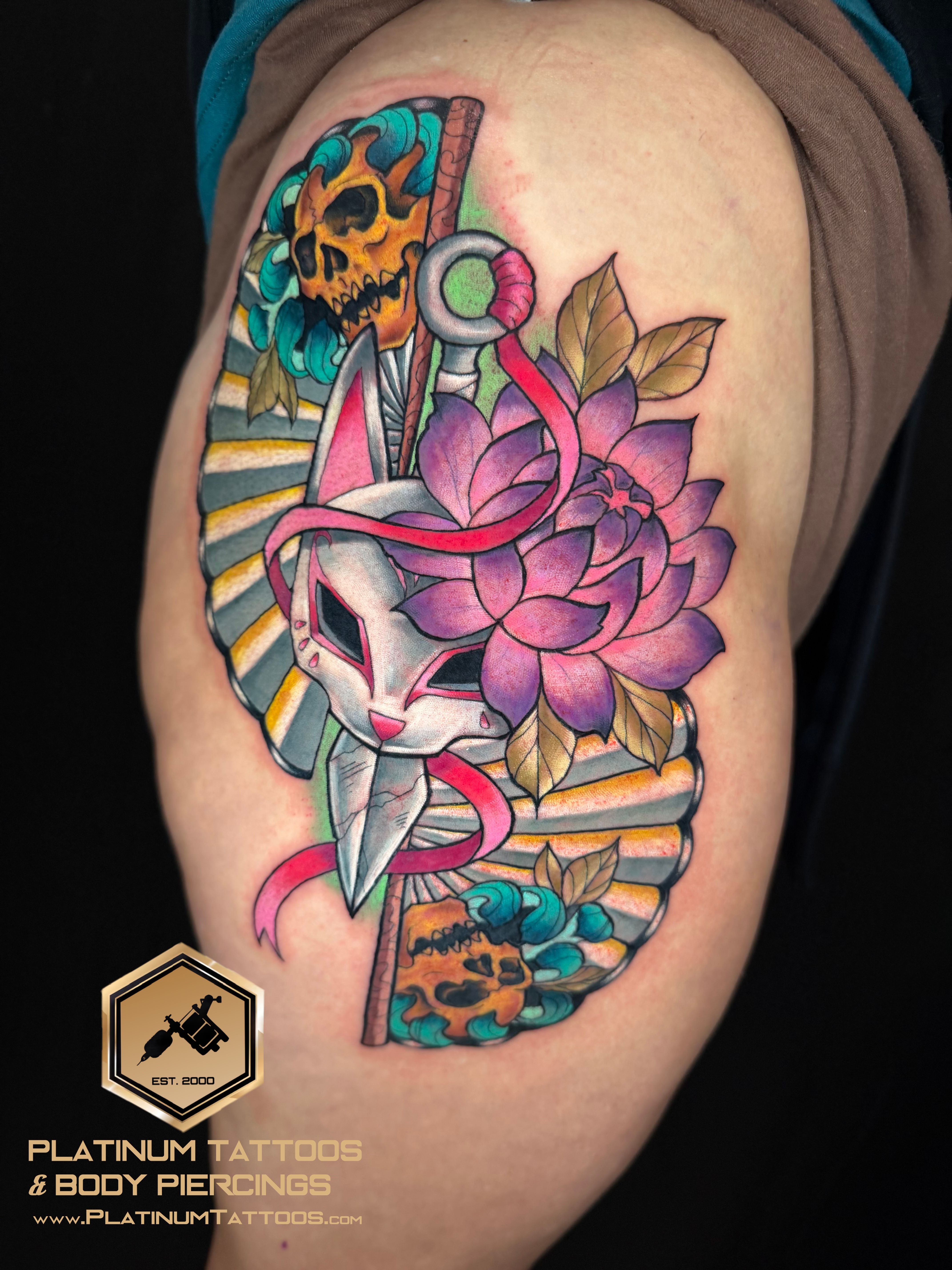 Tattoo Japanese Color Realism Watercolor Tribal Realism on the Hip by Jerson