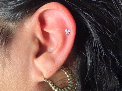 1st Helix piercing with Implant Grade Titanium Cluster/Multi-Gem by NeoMetal by Mingo at Platinum Tattoos & Piercings, San Antonio TX