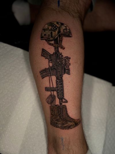 Color, Linework Multi-Color tattoo on the Calf by Remy at Platinum Tattoos & Piercings, San Antonio TX