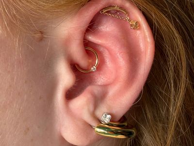 Daith piercing with 14k Yellow Gold Cluster/Multi-Gem by Other by Mingo at Platinum Tattoos & Piercings, San Antonio TX