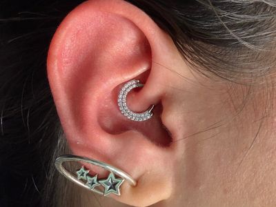 Daith piercing with Implant Grade Titanium Cluster/Multi-Gem by Other by Mingo at Platinum Tattoos & Piercings, San Antonio TX