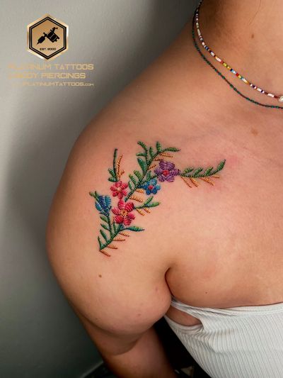 Embroidery Tattoo by Remy at Platinum Tattoos & Piercings, San Antonio TX