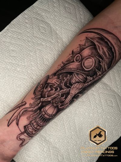 Tattoo Blackwork Illustrative Dotwork on the Forearm by Jerson at Platinum Tattoos & Piercings, San Antonio TX