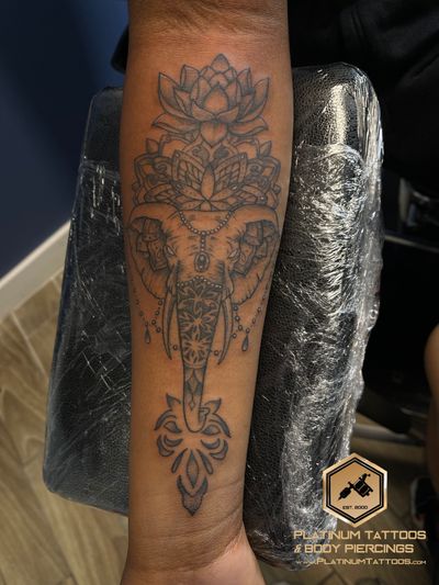 Tattoo Blackwork Illustrative Sketch on the Forearm by Jerson at Platinum Tattoos & Piercings, San Antonio TX
