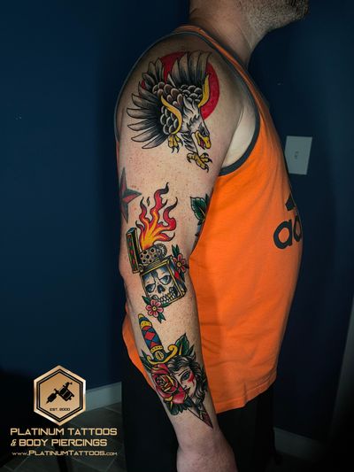 Tattoo Traditional on the Half Sleeve by Jerson at Platinum Tattoos & Piercings, San Antonio TX
