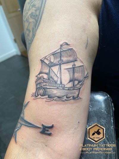 Tattoo Blackwork Illustrative on the Upper Arm by Jerson at Platinum Tattoos & Piercings, San Antonio TX