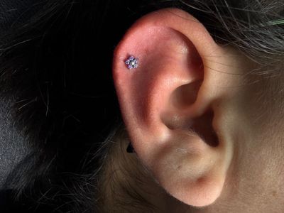 1st Helix piercing with Implant Grade Titanium Cluster/Multi-Gem by NeoMetal by Mingo at Platinum Tattoos & Piercings, San Antonio TX