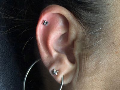 1st Helix piercing with Implant Grade Titanium Cluster/Multi-Gem by NeoMetal by Mingo at Platinum Tattoos & Piercings, San Antonio TX