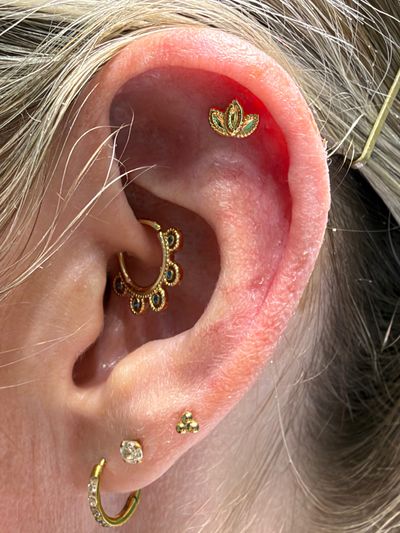 Flat piercing with 14k Yellow Gold Labret Stud/Flat Back by Other by Mingo at Platinum Tattoos & Body Piercings, San Antonio TX
