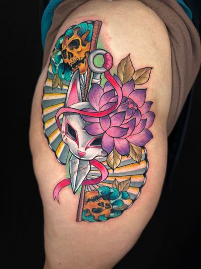 Tattoo Japanese Color Realism Watercolor Tribal Realism on the Hip by Jerson